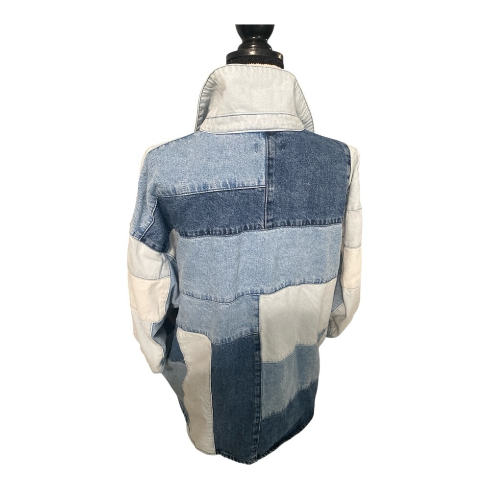 Forever 21 Jacket Blue Patchwork Denim Retro Util… - image 2